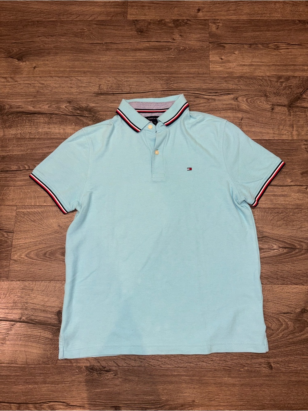 Tommy Hilfiger Light Aqua Polo with Striped Collar